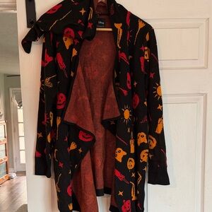 Disney Hocus Pocus Black Cardigan with Orange & Red Halloween Motifs